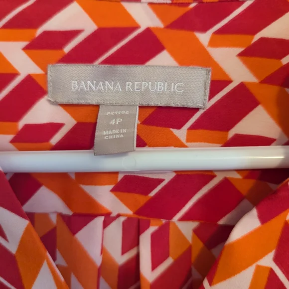 EUC Banana Republic Womens Small 4 Petite Geometric Pink orange Shirt Dress - Picture 2 of 9